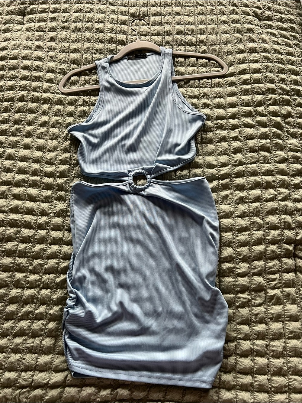 SHEIN Powder Blue Ribbed Cutout Mini Dress with Ring Detail